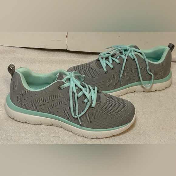 STQ Shoes - STQ Women’s Grey/Aqua Lightweight Walking Shoes Size 9